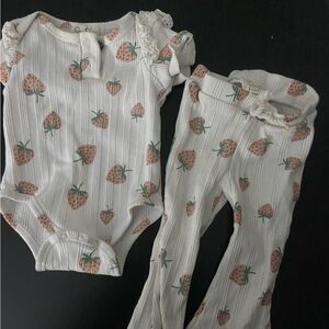 Jessica Simpson Cream and Pink Strawberry Baby outfit with onesie and pants